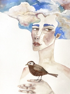 Slečna Tasia, originální obraz, akvarel, 61x48 cm